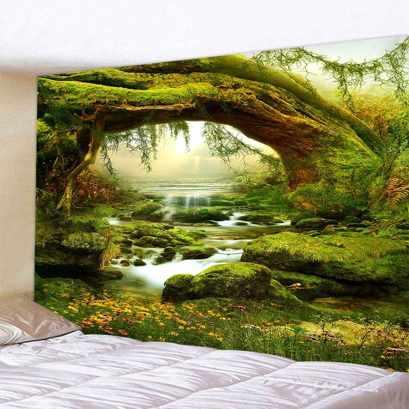 Llamazing Forest Landscape Natural Tapestry - Home Decor for Living Room Bedroom - Magic Curtain (Sunlight&Creek, 90.5''L70.8''W) XGXL - Image 3